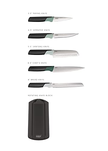 Joseph Joseph Elevate Knives 5-Piece Carousel Set, Japanese Stainless Steel Knife Block - Editions - Sage Green And Black #TOP1