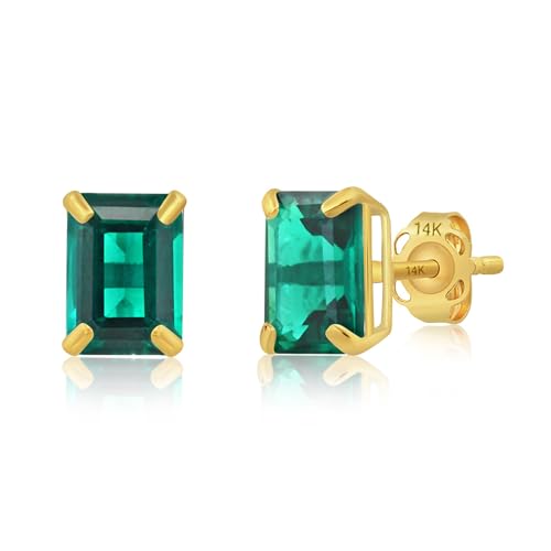 14k Gold Solitaire Gemstone Stud Earrings for Women | 7x5mm Birthstone Earrings by MAX + STONE
