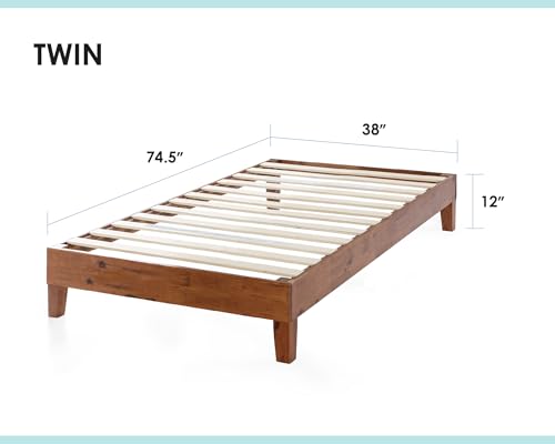 Mellow Naturalista Grand - 12 Inch Solid Wood Platform Bed with Wooden Slats - No Box Spring Needed - Twin (Cherry)