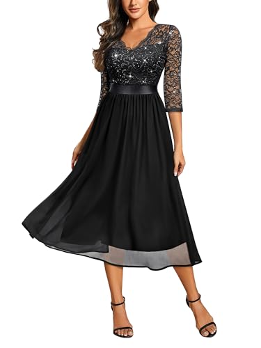 Miusol Women's Elegant V Neck Sequin Lace Sleeve Bridesmaid Party