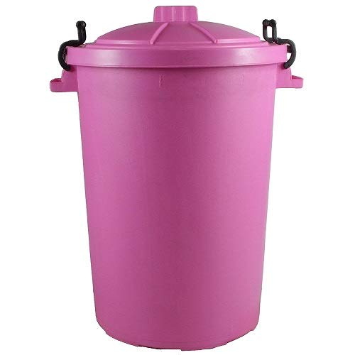 Srendi® Small/Medium/Large Plastic Coloured Bin/Waterfroof/Rodent Proof/Ideal for Outdoor/Animal Feed/Food/Storage/Flour Locking Lid (85L, Pink)
