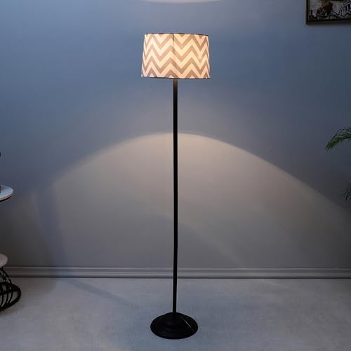 Image of tu casa Black Metal-Iron Base Foldable Floor Lamps with Maze Print & Satin Shade for Bedroom, Living Room, Lounge, Office Area, Gifting Without Bulb for Home Decoration (Height - 53 inch)