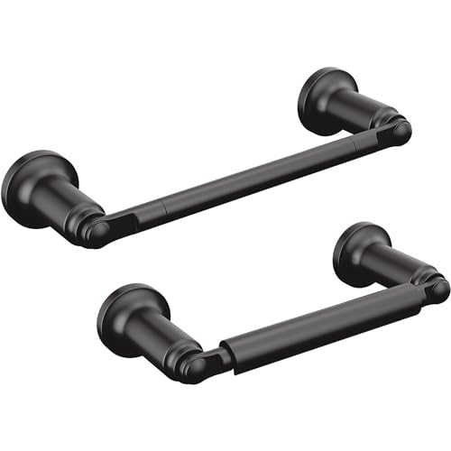 Delta Saylor 2-Piece Bathroom Set with 8 in. Hand Towel Holder and Toilet Paper Holder | Matte Black Bathroom Accessories | Bathroom Hardware Set