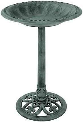 Pure Garden 50-LG1072 Green Resin Bird Bath with Antique Design-Patina