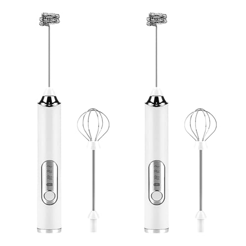 Batedeira Oster，Mini Batedeira Elétrica Portátil USB Recarregável 3 Velocidades - Multiuso para Ovos, Bebidas, Leite e Café(KIT2-Branco)
