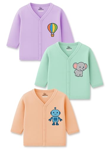 Image of Kidbee Baby Front-Open Cotton Jabla /Top, Full Sleeve, Unisex, Months, Pack of 3