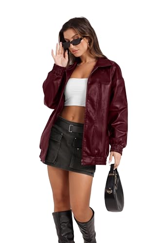 Image of Sampeel Leather Jacket Women Faux Oversized Motorcycle Bomber Coats 2026 Fall Fashion Outfits Winter Clothes