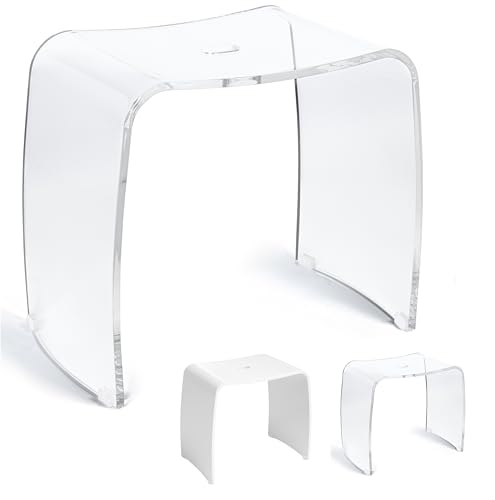 Libaro Badhocker Meran aus Acryl, XL große Sitzfläche, für die Dusche, mit Griff, Zeitloses Design, rutschsicher mit Gummifüßen, transparent