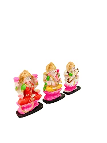 Gavya International Laxmi Ganesha Sarasvati Statue Lakshmi Ganesh Murti Idol Marble Sculpture ganpati Ji for Diwali Deepawali Pooja puja. Deewali. Indian Gift Items Size- Height- 3.25 inch - Image 3