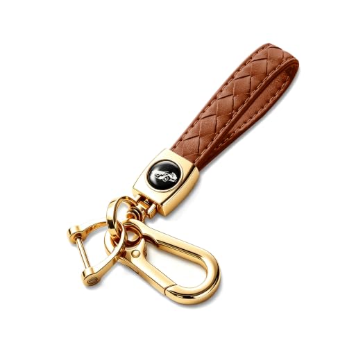 Image of Gkeygo Carabiner Keychain, Universal Heavy Duty Woven Handmade Leather Key Chain, Car Fob Key Keychains with 360 Degree Rotatable Snap Swivel and Anti-Lost D-Ring for Men and Women,Light Gold - Brown