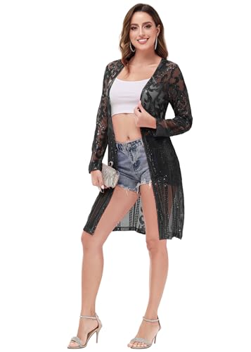 Anna-Kaci Women's Sparkly Sequin Cardigan Long Sleeve Open Front Glitter Kimono4