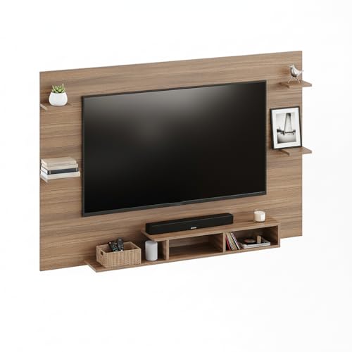 Image of FURNEASER Harrison Wall Mount TV Cabinet for Living Room | TV Unit with Back Panel, Set Top Box Stand & Display Shelves | Modern TV Rack & Entertainment Unit for 43 50 55 Inch TV (Exotic Teak)