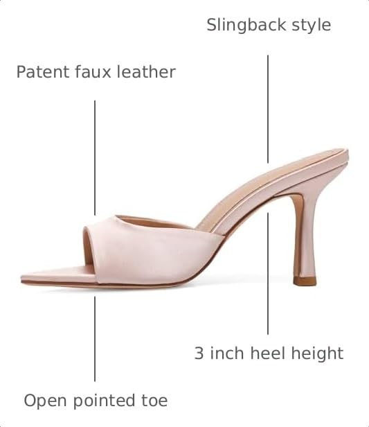 Image of Riekhany High Heel Mules for Women Slip On Open Pointed Toe Classy Patent Leather Stiletto Pumps Formal Slingback Mule Sandals Dress Walking Shoes