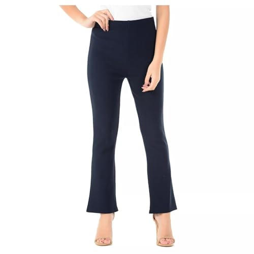 MyShoeStore Womens Stretch Bootleg Trousers Ribbed Ladies Boot Cut Elasticated Waist Pants Work Wear Pull On Boot Leg Bottoms Plus Big Sizes(Navy, 14/27)
