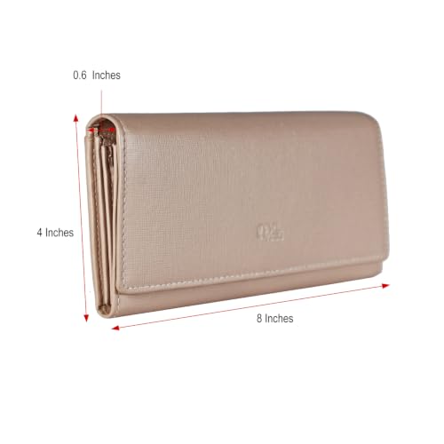 Image of Women's Top Grain Leather Wallet, RFID Blocking Bifold clutch, 17 Card Slots, Zip Pocket Organizer, Elegant Gift for Women - Birthday, Valentine, Anniversary - Saffiano Rose Pink