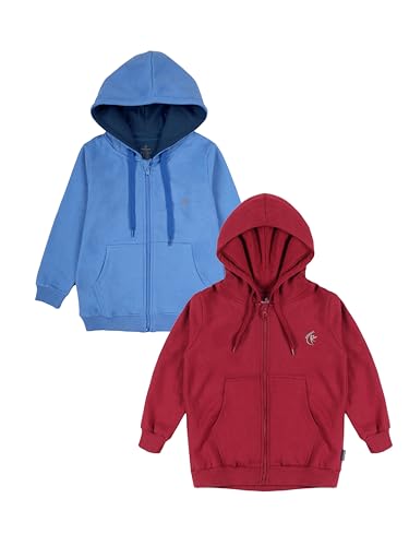 Image of KiddoPanti Boys Solid Cotton Full Sleeve Zip-Up Front Open Hooded Sweatshirt