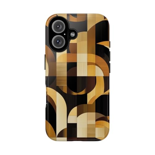 Coque brillante pour iPhone 16 motif géométrique marron et doré Art déco protection rigide fine