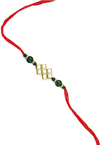 Image of Karatcart Rakhi for Brother Gold-Plated Kundan Rakhi Set of 2 with Roli Chawal