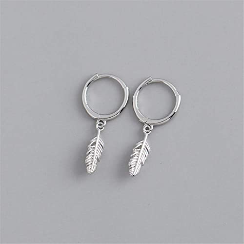 Huggie Small Sleeper Hoop Earrings for Women Girls Sterling Silver Cubic Zirconia with Charms Cute Drop Dangle Cuff Cartilage Helix Stud Dainty Multiple Jewelry (Silver Feather)4