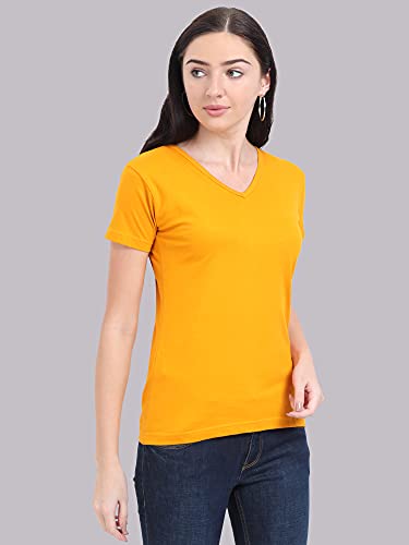 Image of FLEXIMAA Women's Cotton Plain V Neck Half Sleeve T-Shirt