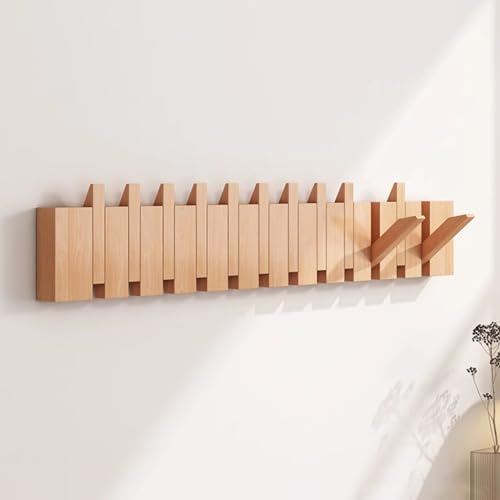 Porte-manteau mural robuste en noyer avec crochets de style piano pour accrocher manteaux, clés, chapeaux, peignoirs et serviettes – Cintre rabattable en...