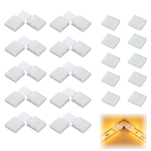 20 Pièces 4 broches 10mm Connecteurs Bande pour LED RGB SMD 5050 10 Connecteurs d'Angle en L 10 Connecteur Bande, 4pin 10mm Raccord LED Ruban Sans Soudure Installation...