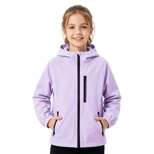 Baogaier Chaqueta Impermeable con Capucha para Niños, Niñas Abrigo Ligero de Lluvia Casual Cortavientos con cremallera y Banda Reflectante Exterior Chubasquero Ropa 9-10 Años, Morado