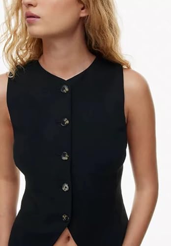 Women's Formal Suit Vest 5-Button Slim Fit Solid Color Sleeveless Female Waistcoat3