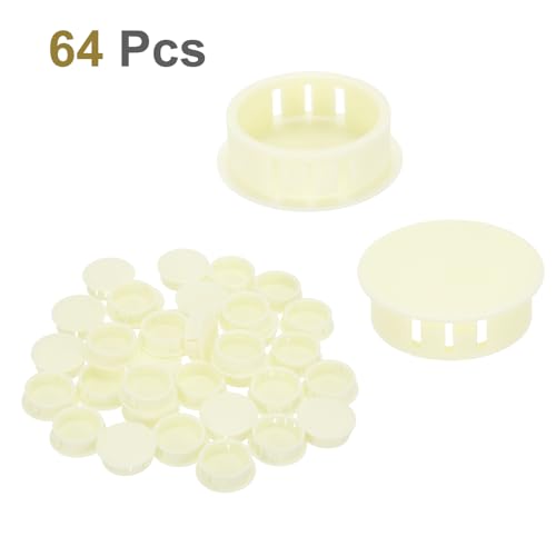 Image of MECCANIXITY 64PCS 30mm(1 3 /16 inch) Cream White Plastic Hole Plugs, Flush Type Panel Hole Plugs Insert End Caps for Locking Hole Tubes Furniture Cabinet