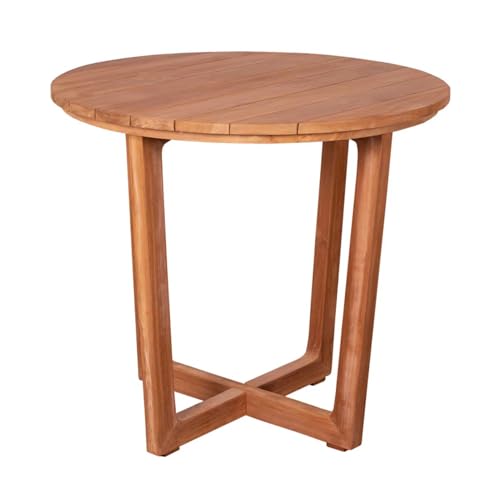 MR. DEKO® Gartentisch Retford Teakholz | Terrassentisch rund Ø85 x 75 cm (DxH) | Outdoormöbel Tisch | Stabiler Holz Tisch für Balkon, Terrasse, Wintergarten, Garten