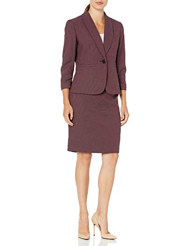 Le Suit Women's 1 Button Notch Collar Abstract DOT Jacquard Skirt Suit, Bordeaux Multi, 8