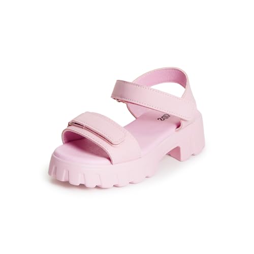 Image of FabKids Girl's Flat Sandals Comfort Adjustable Double Strap Slip on Leather Footbed Sandals for Toddler Little Kid Big Kid