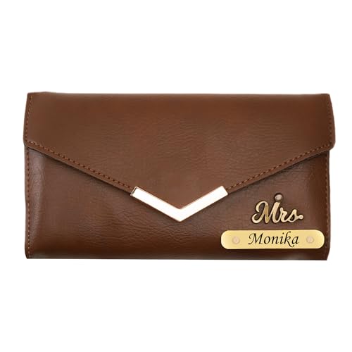 Image of WALLETKART Personalized Leather Women's Clutch with Name & Charm | Customized Clutch for Girlfriend Friend Wife Mother & Sister