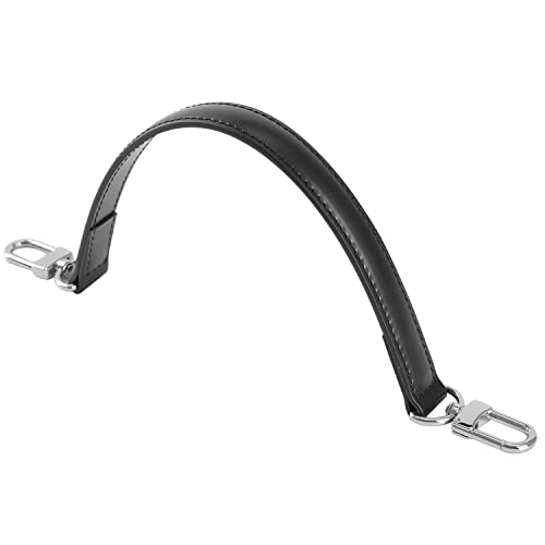 Image of Genuine Leather Plain Strap Replacement Top Handle Leather Strap for Handbag (Black-Silver Lock, 14.5 in)