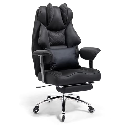 Asukale Ergonomischer Bürostuhl 200kg, Chefsessel mit Fußstütze, Schreibtischstuhl mit Lendenkissen, Bequem XXL Breiter Sitzfläche, verdickte Gepolstert, Höhenverstellbar, Mesh-Stoff