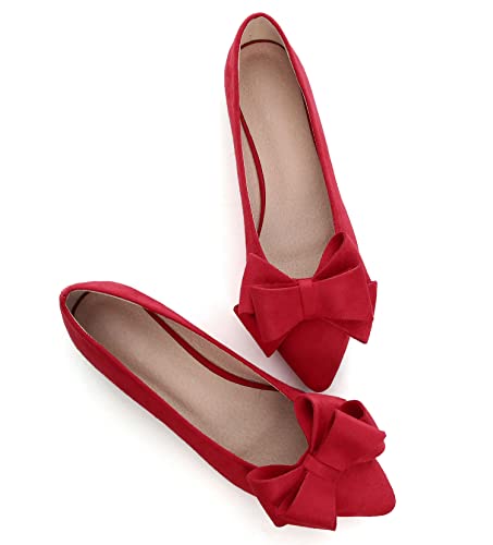 Image of SAILING LU Womens Bowknot Ballet Flats Pointy Toe Suede