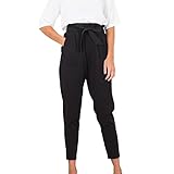 DGHM-JLMY Women's Fashion Corset Ninth Pencil Pants Cropped Paper Bag Waist Pants Pockets Casual High Waist with Bow-Knot (Black,Small,5,OZ)