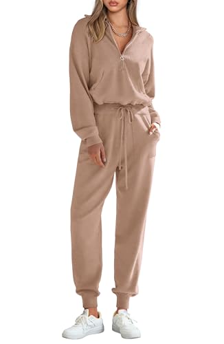 Image of PRETTYGARDEN Women's 2 Piece Sweater Set Pullover Zipper Sweatshirt Jogging Pants Tracksuit Casual Outfit