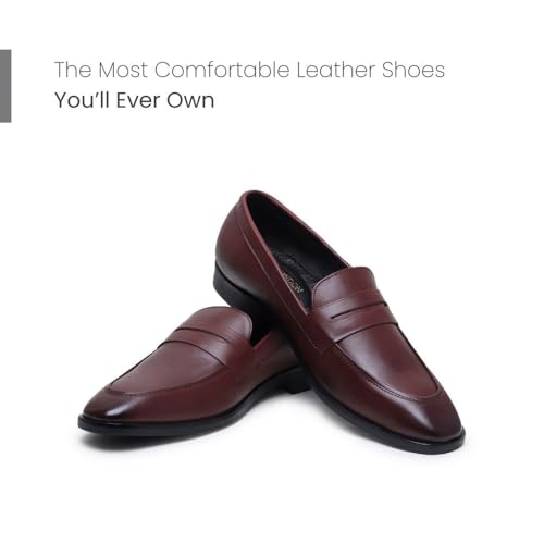 Image of HAYES LONDON Penny Loafers for Men | Genuine Leather Slip-on Shoes | Formal & Casual Comfort Footwear
