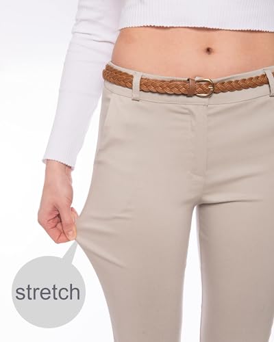 Kendindza Chino Damen Hose Stretch mit Gürtel Stoffhose Damen elegant lang Stretchhose weiches Material Schwarz M