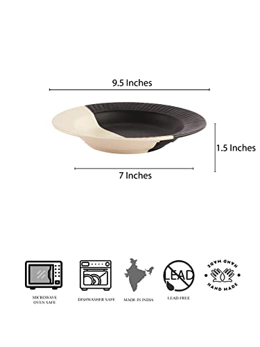 Image of Miah Decor Ceramic Handcrafted Pasta /Salad Plate(9.5 inch Dia) -Pack of 1|The Raat-Din Stoneware Collection| Microwave & Dishwasher Safe
