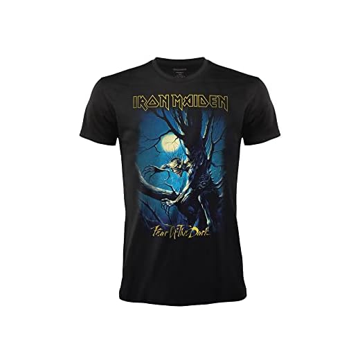BLT DISTRIBUTION SRL Iron Maiden Fear of The Dark Camiseta Oficial de Rock Banda Negra Heavy Metal Algodón Unisex Adulto Niños Negro L