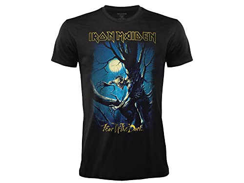 T-shirt Iron Maiden Fear of The Dark. T-shirt oficial Rock preta. Faixa de metal pesado. Algodão. Unissexo. Adulto criança., Preto, Pequeno