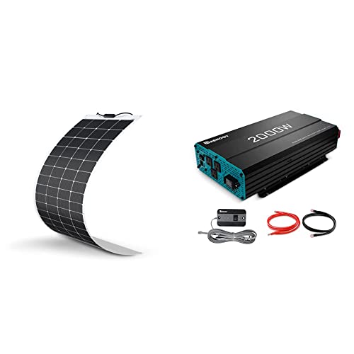 Renogy Solar Panel 200W 12V Lightweight Monocrystalline Semi-Flexible Bendable Mono Off-Grid Charger and Renogy 2000W Pure Sine Wave Inverter 12V DC to 120V AC Converter