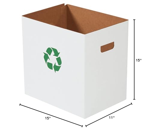 Image of Box USA 7 Gallon Corrugated Cardboard Trash Can and Recycling Bins with Recycle Logo, 15 inch x 11 inch x 15 inch, White, Reuseable and Disposeable Garbage Container for Parties and Outdoor Events, 20 Pack