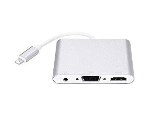 Tobo Latest 4 in 1 HDMI/VGA/Audio/AV Converter Compatible with i-Phon Xs MAX XR X 8 7 6 Plus i-Paid Mini Air Pro to TV Projector Monitor (Silver) (D-AVP32)