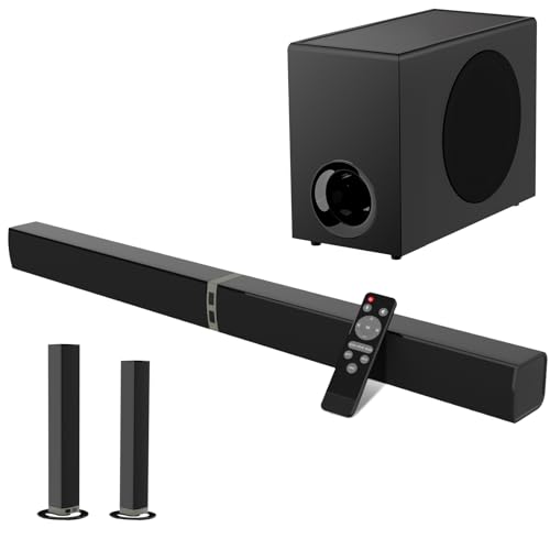 Where to Place Subwoofer with Soundbar? MZEIBO Sound Bar with Subwoofer,120W Soundbar for Smart TV Surround Sound Home Theater System...