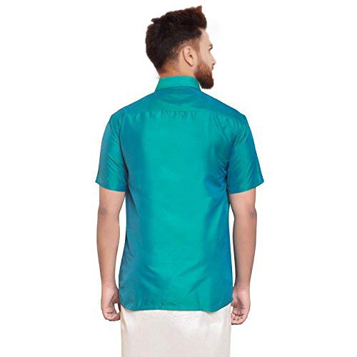 Image of SJS-Men's Half Sleeve Solid Art Silk Shirt
