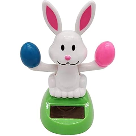 Taotenish Solar Powered Toy Shaking Head Rabbit Statue Shaking Head Dancing Toy Rabbit Bunny Figurines for Car Dash Board Decorations - White Cover
