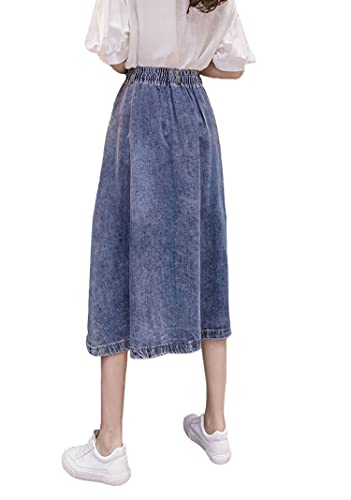 ebossy Women's High Waist Stretchy Denim Button Front Jean Midi Skirt with Pocket2